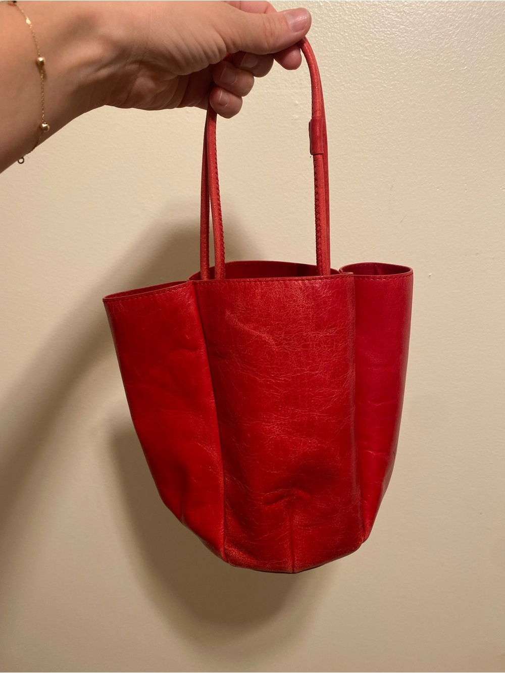 Zara Red Leather Tote Bag - Sleek Everyday Carry